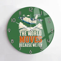 Thumbnail for The World Moves Because We Fly design on green no frame wall clock