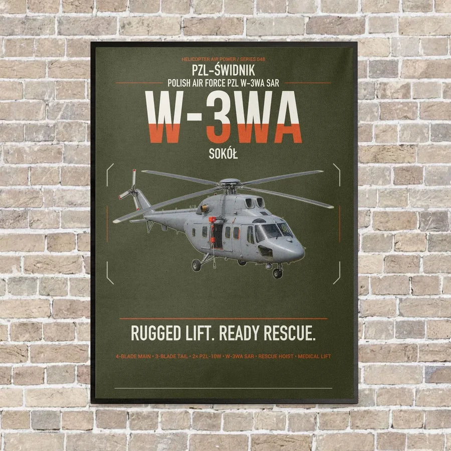 PZL-Świdnik W-3WA Sokół vertical canvas print - framed - green army background