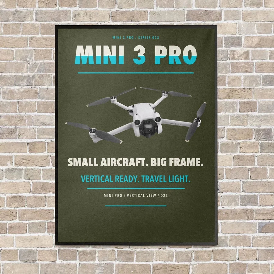DJI Mini 3 Pro vertical canvas print - framed - green army background