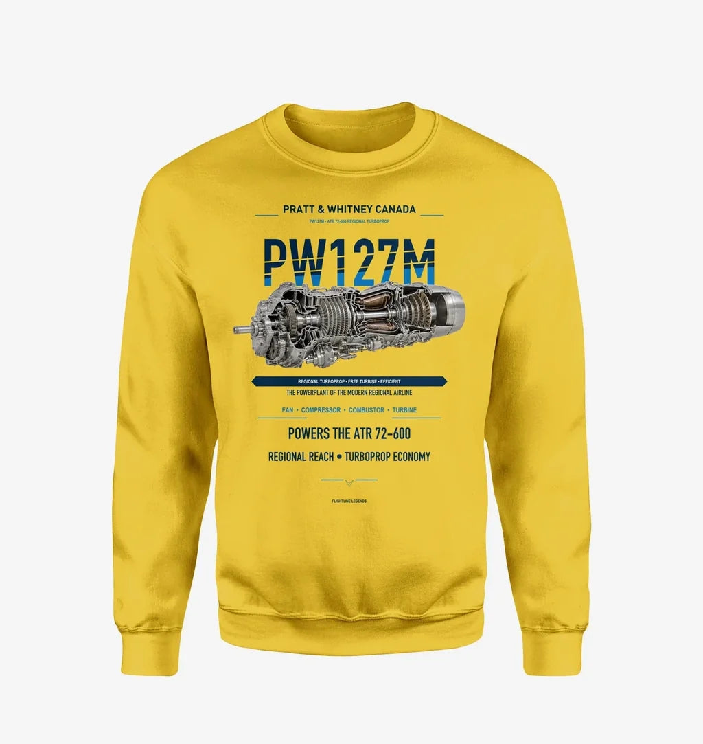 PW127M design on yellow sweatshirt