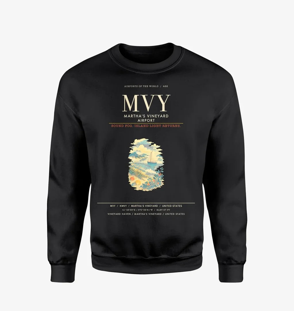 Martha's Vineyard Airport MVY Sweatshirt - Black