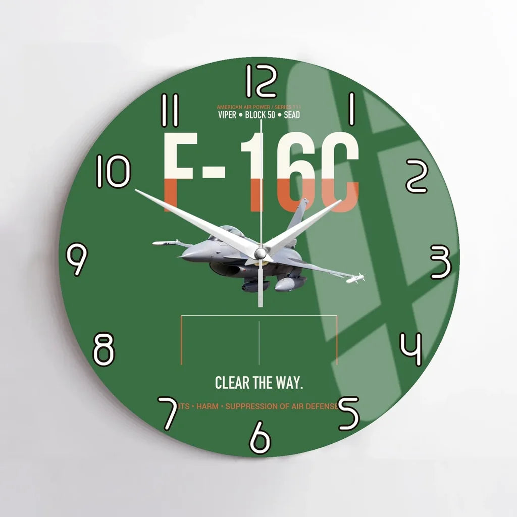 F-16C Block 50 Clear The Way design on green no frame wall clock