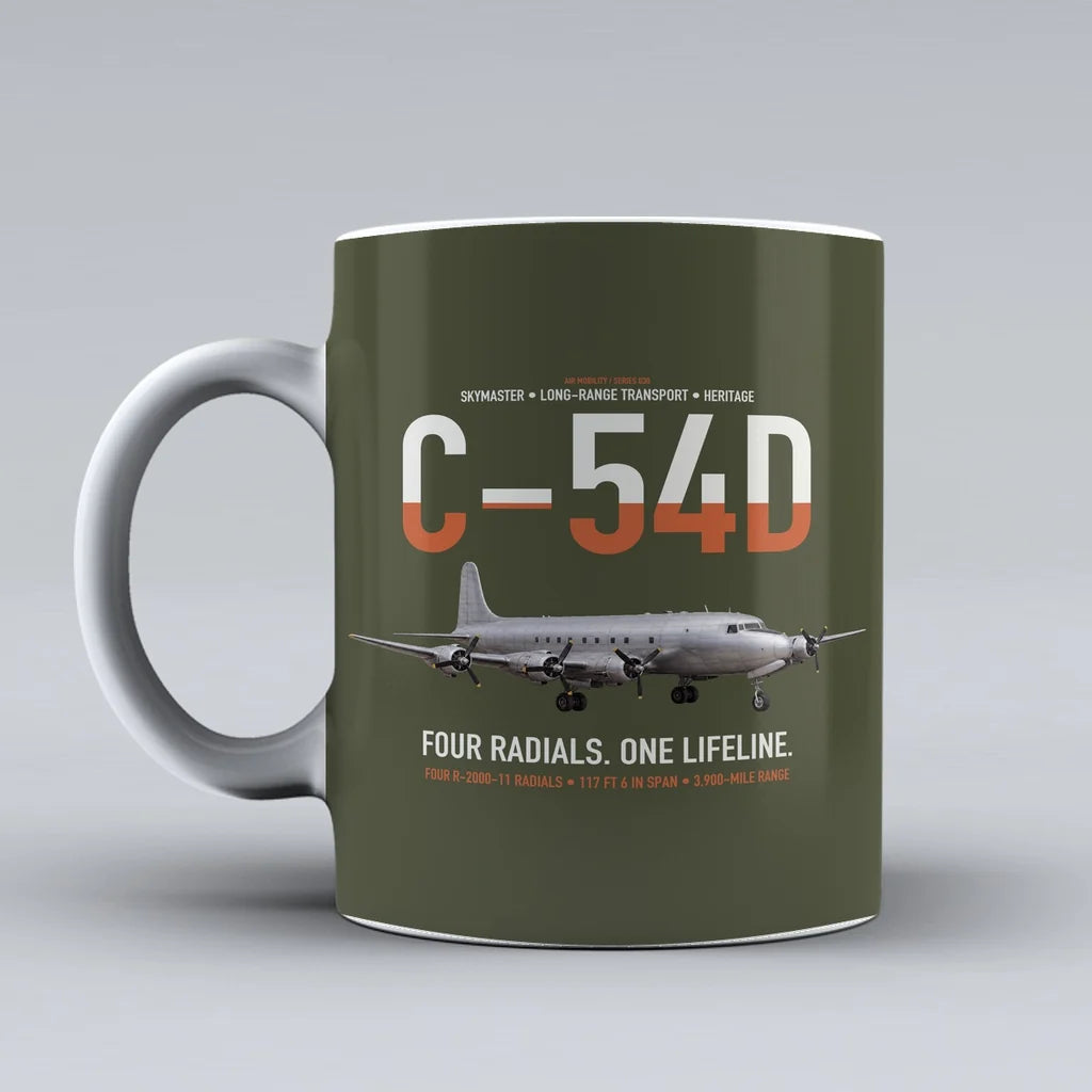 C-54D Skymaster design on green army ceramic mug, double-side print