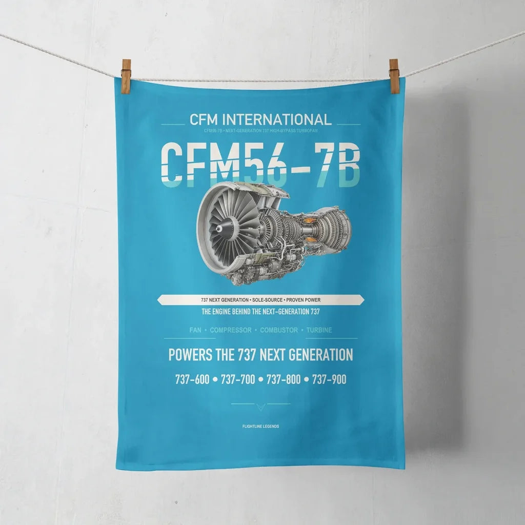 CFM56-7B design on turquoise towel