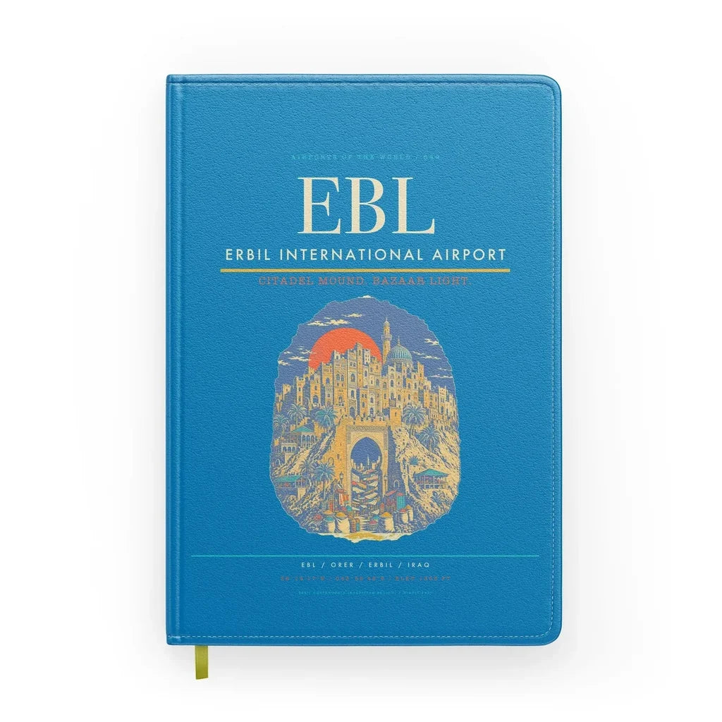 Erbil International Airport (EBL) design on turquoise notebook