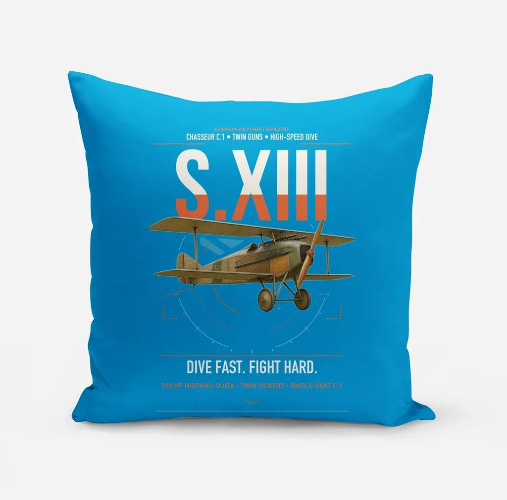 SPAD S.XIII C.1 design on turquoise pillow