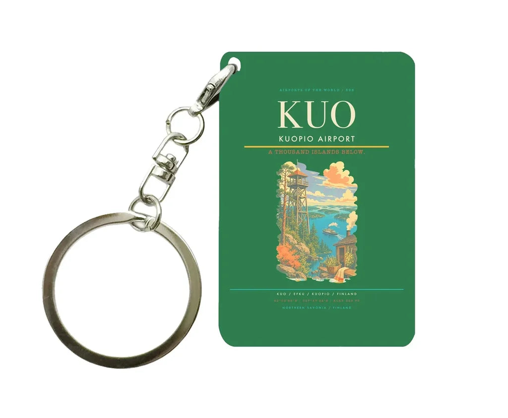 Kuopio Airport (KUO) design on green key chain