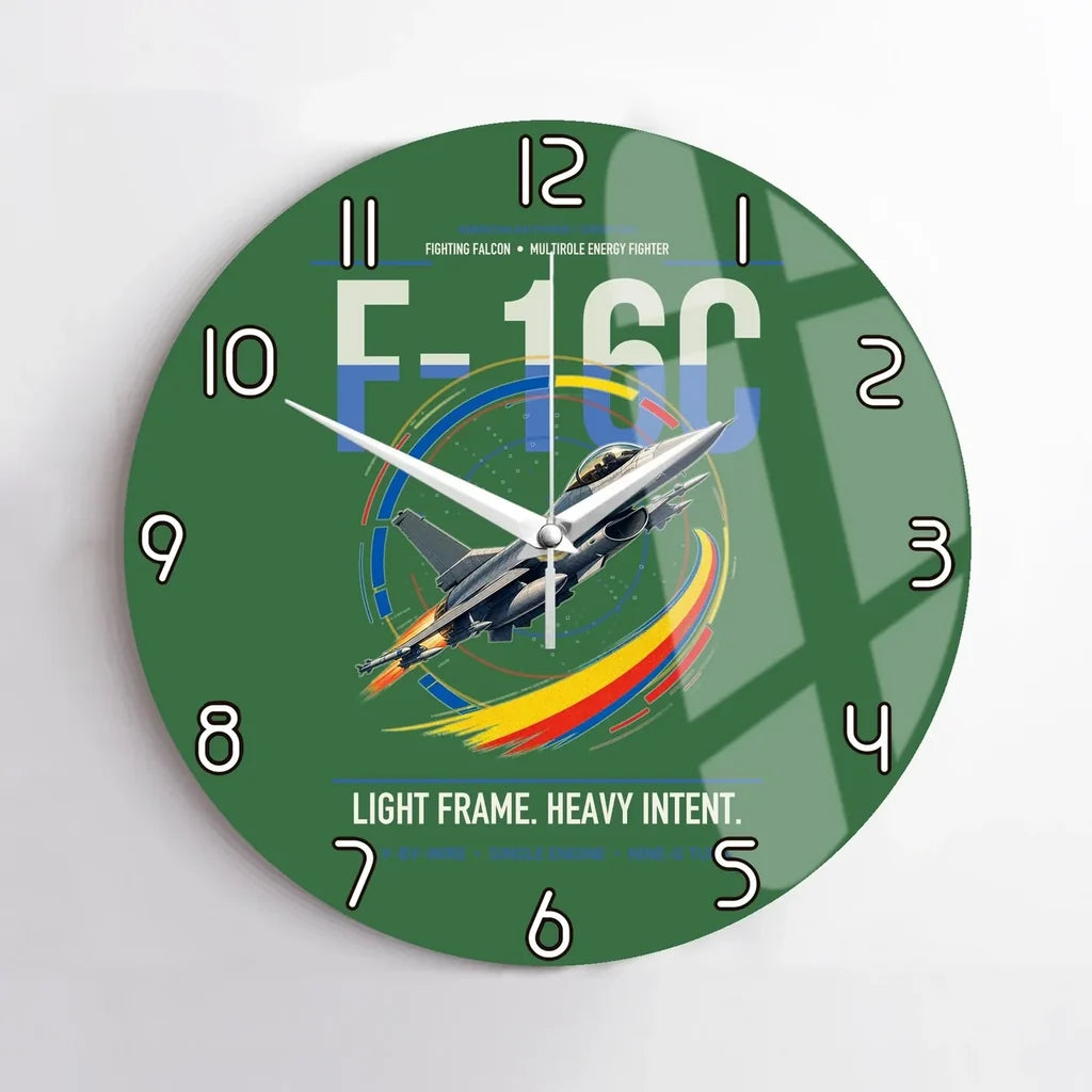 F-16C Fighting Falcon design on green no frame wall clock
