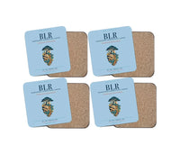 Thumbnail for Kempegowda International Airport Bengaluru (BLR) design on light blue 4 pieces set coaster