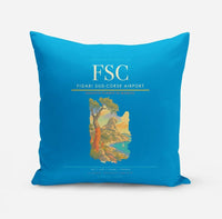 Thumbnail for Figari Sud-Corse Airport (FSC) design on turquoise pillow