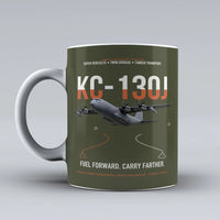 Thumbnail for KC-130J SUPER HERCULES design on green army ceramic mug, double-side print
