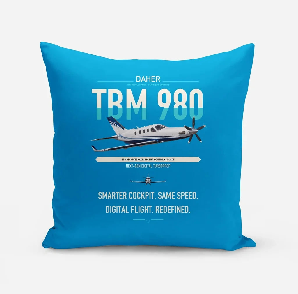 Daher TBM 980 design on turquoise pillow