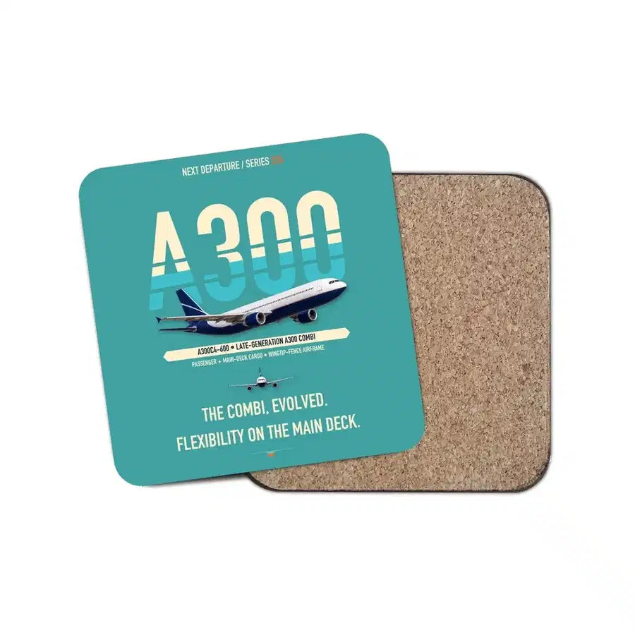 Airbus A300C4-600 design on turquoise 1 piece coaster