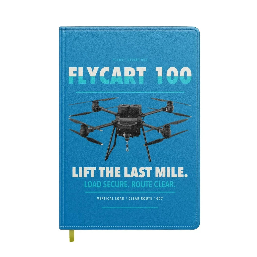 DJI FlyCart 100 design on turquoise notebook