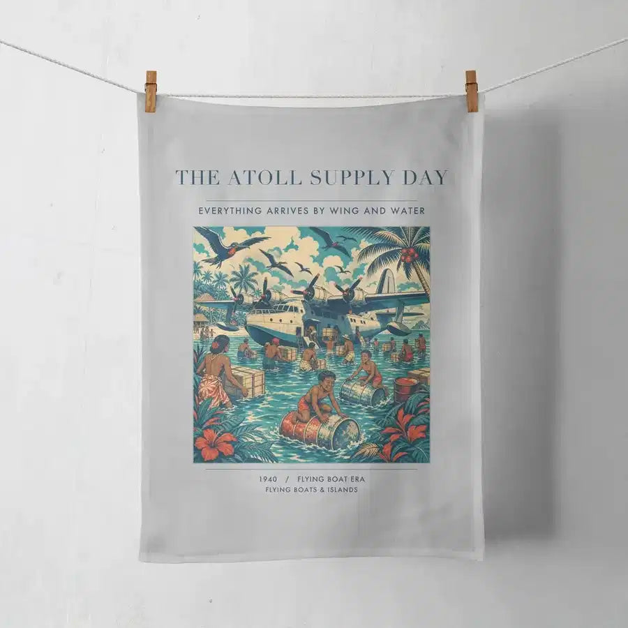 VINTAGE G4189 - The Atoll Supply Day - Designed Towels design on lightgray