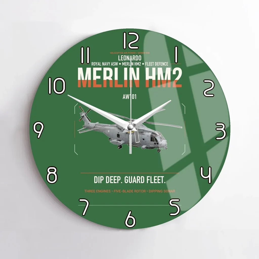 Leonardo AW101 Merlin HM2 design on green no frame wall clock