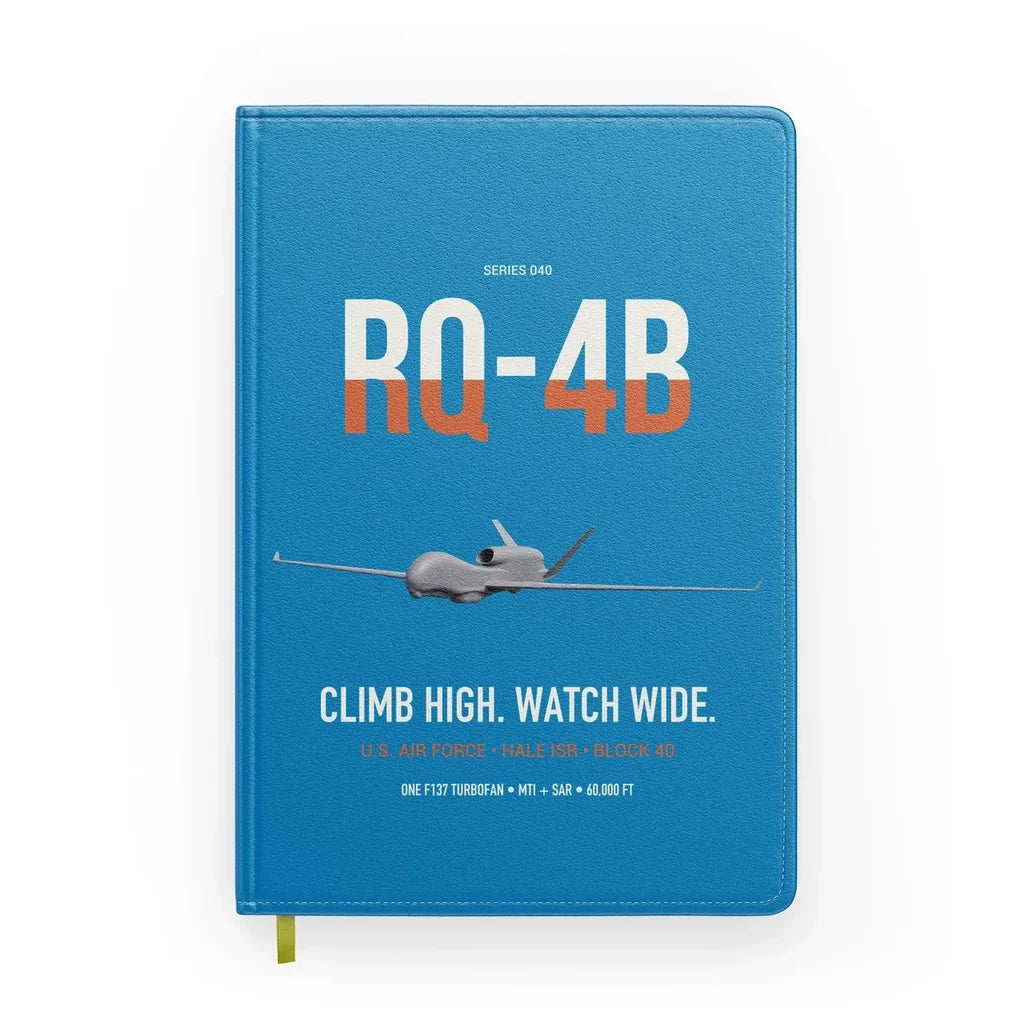 RQ-4B Global Hawk design on turquoise notebook