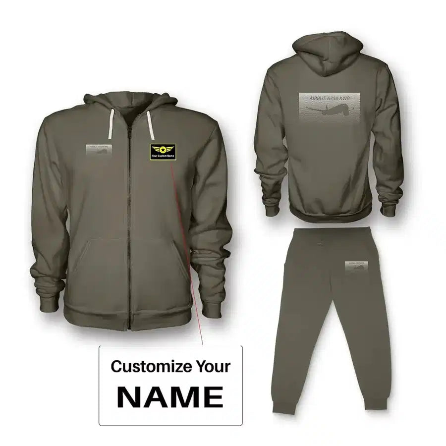 Airbus A350XWB & Dots Zipped Hoodie - Dark Green + Name (Customizable)