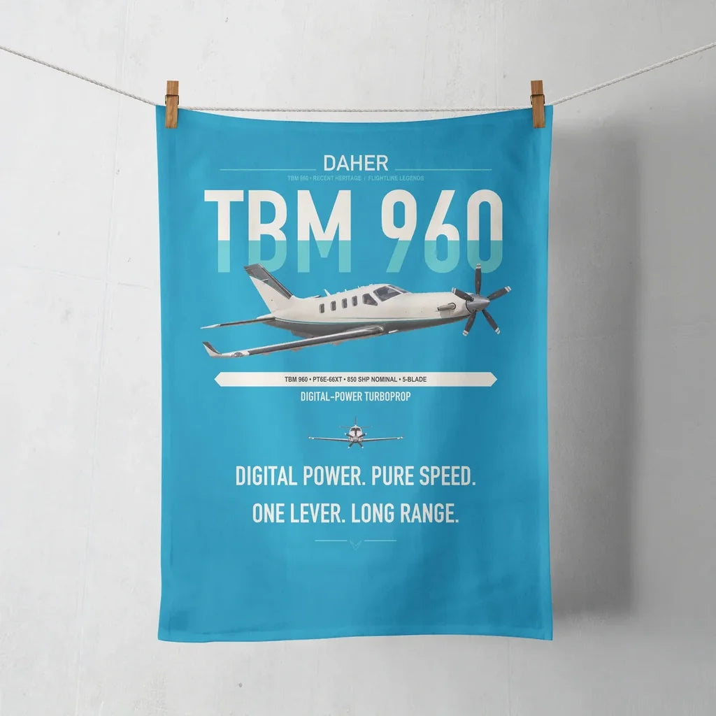Daher TBM 960 design on turquoise towel