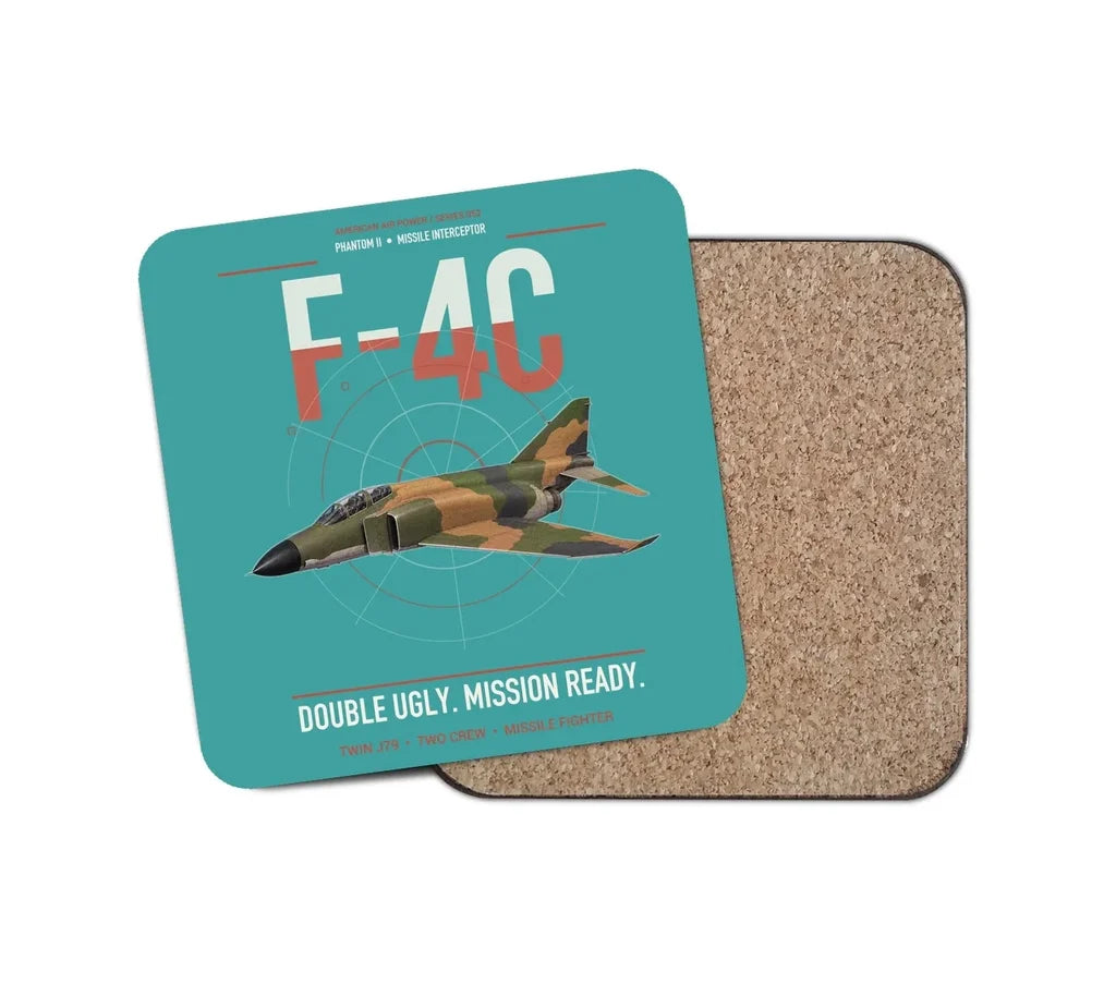 F-4C Phantom II design on turquoise 1 piece coaster