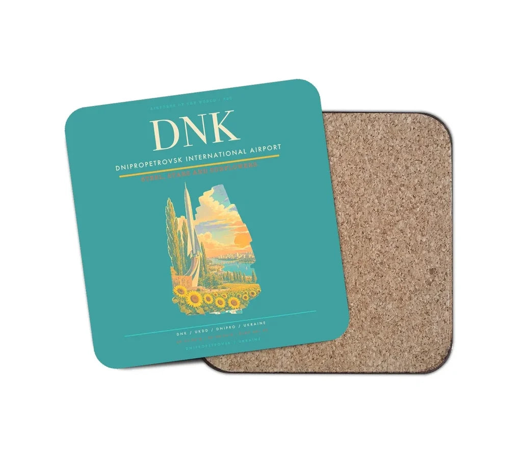 Dnipropetrovsk International Airport (DNK) design on turquoise 1 piece coaster