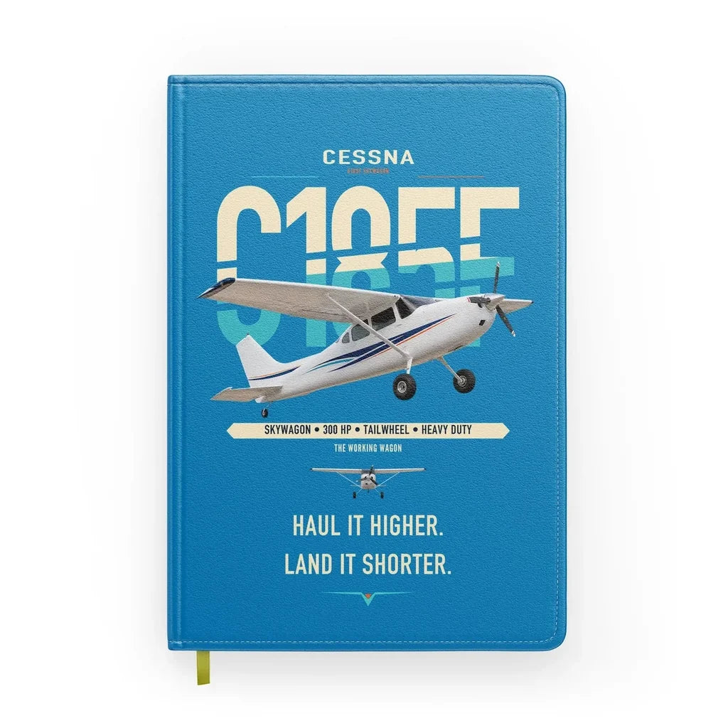 Cessna A185F Skywagon design on turquoise notebook