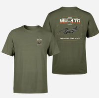 Thumbnail for Boeing MH-47G Chinook design on green army t-shirt, double-side print