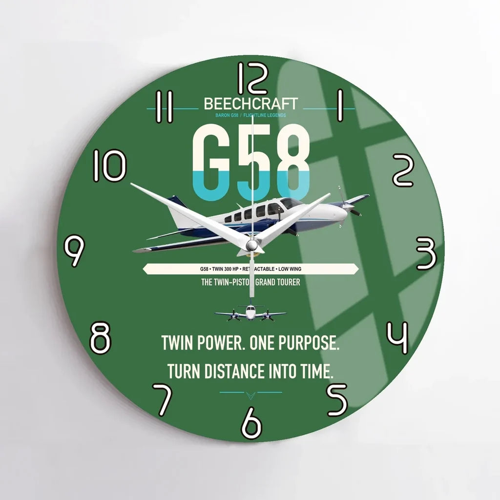 Beechcraft Baron G58 design on green no frame wall clock