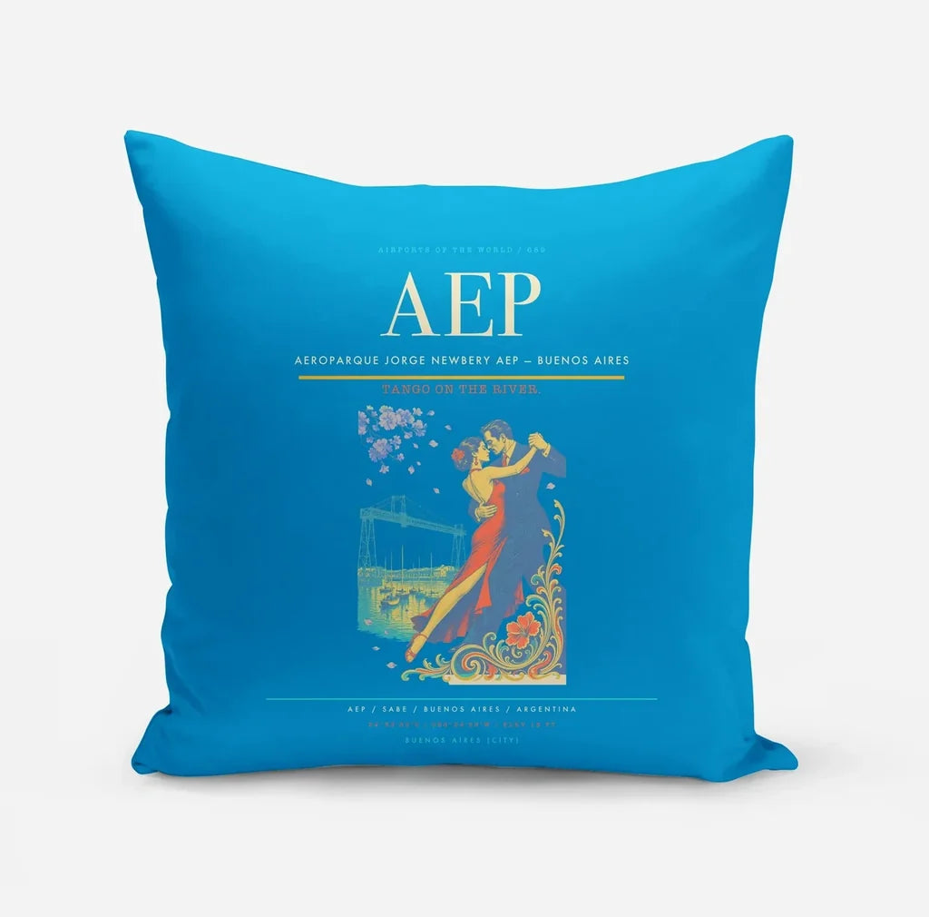 Aeroparque Jorge Newbery (AEP) design on turquoise pillow