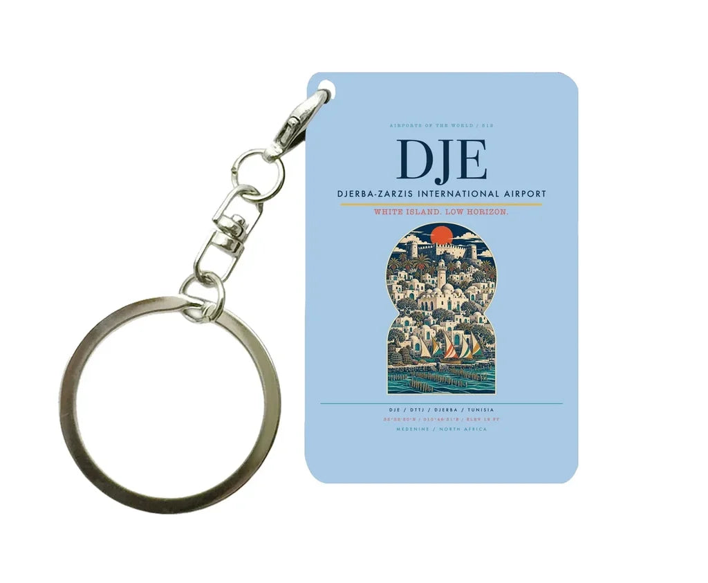 Djerba-Zarzis International Airport DJE Key Chain design on light blue key chain