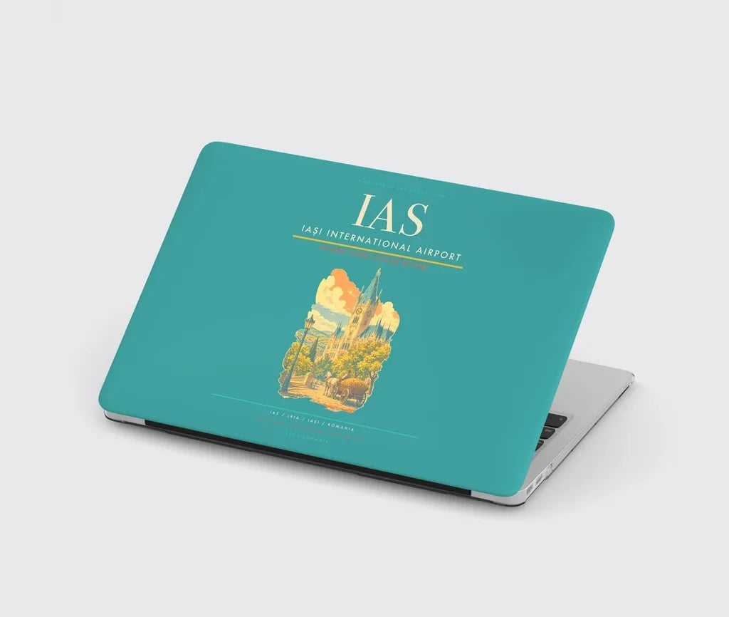 Iași International Airport (IAS) design on turquoise MacBook case