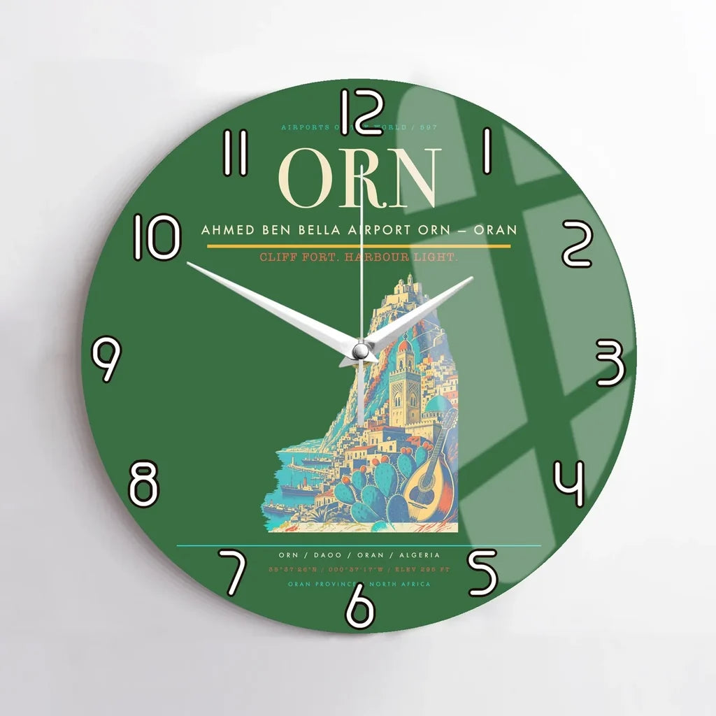 Ahmed Ben Bella Airport (ORN) design on green no frame wall clock