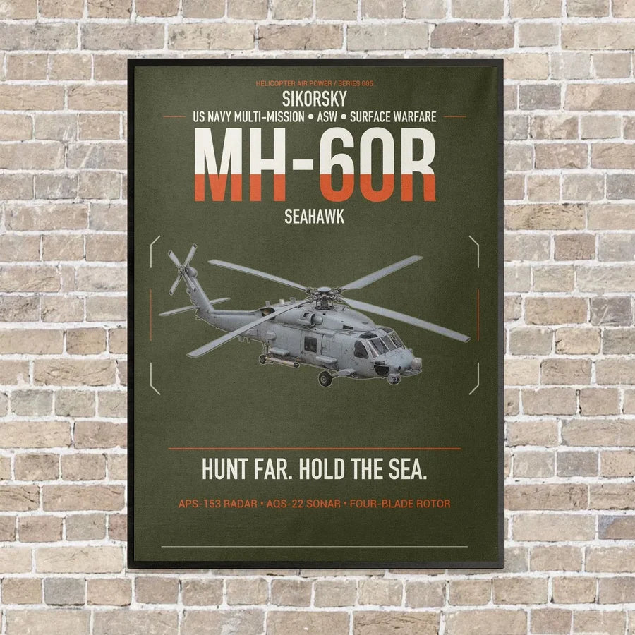 Sikorsky MH-60R Seahawk vertical canvas print - framed - green army background