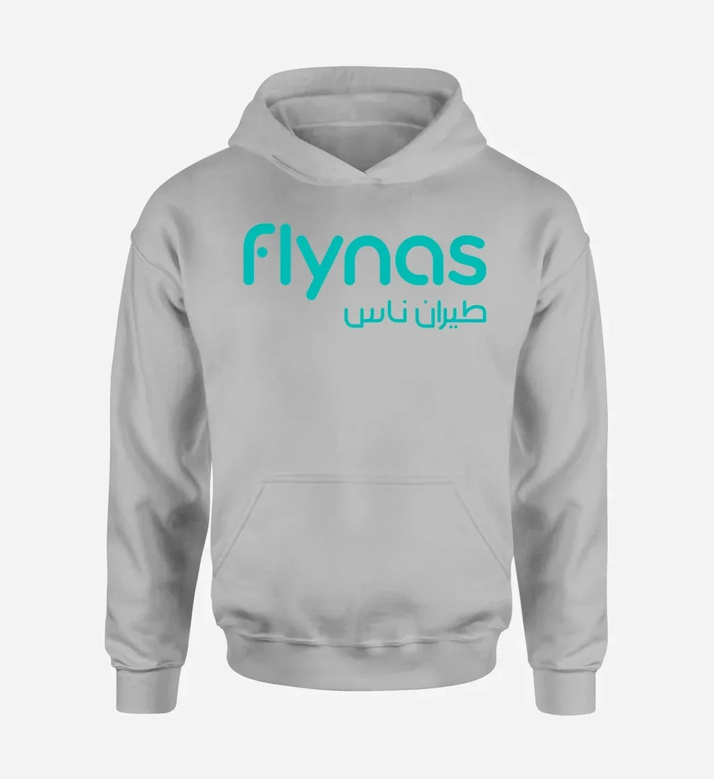 Flynas Airlines logo printed on light gray hoodie