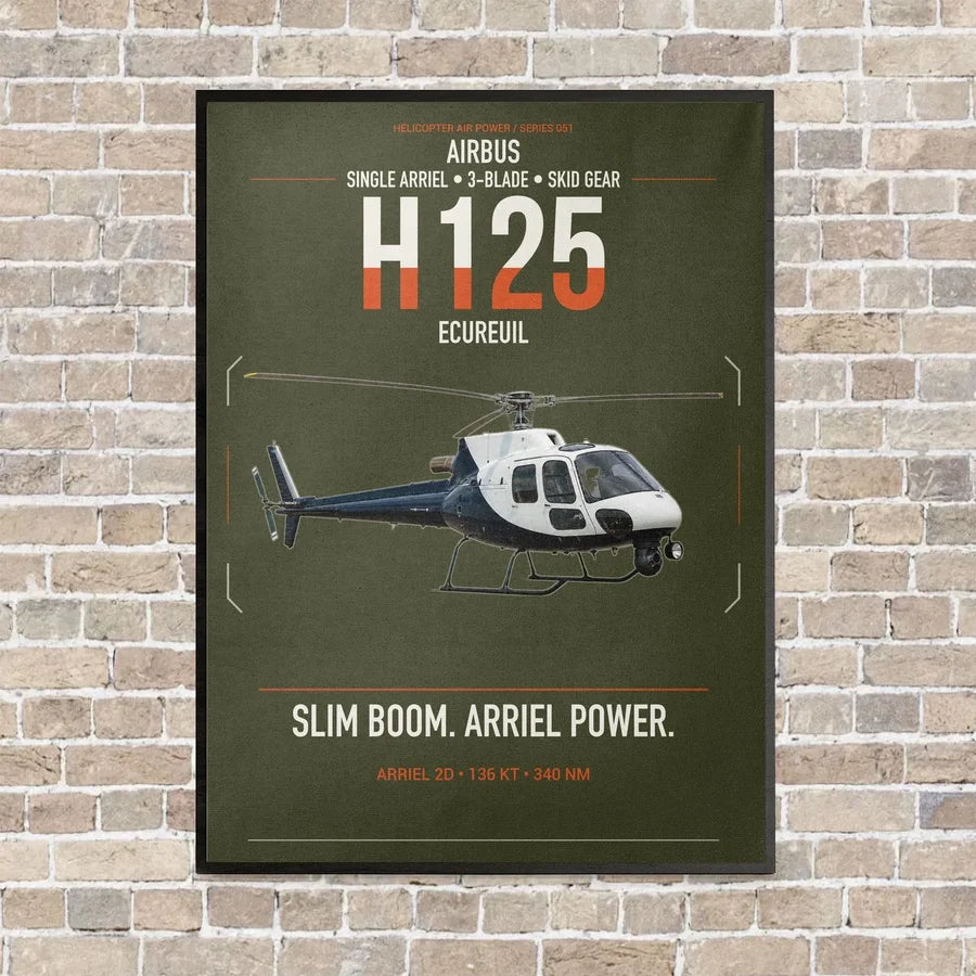 Airbus H125 vertical canvas print - framed - green army background