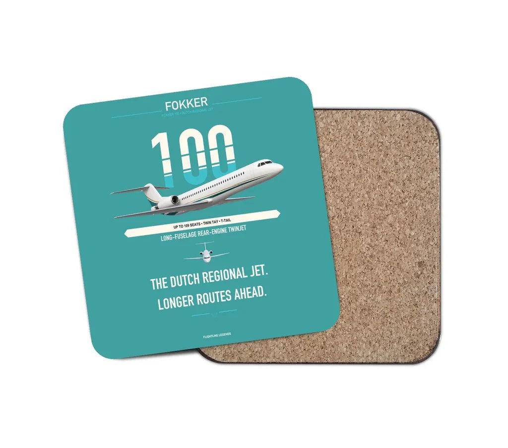Fokker 100 design on turquoise 1 piece coaster