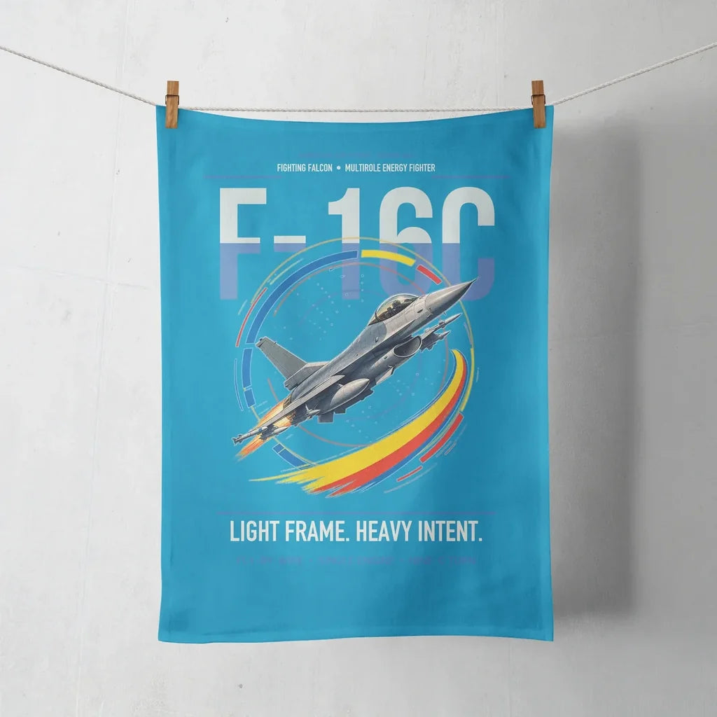 F-16C Fighting Falcon design on turquoise towel