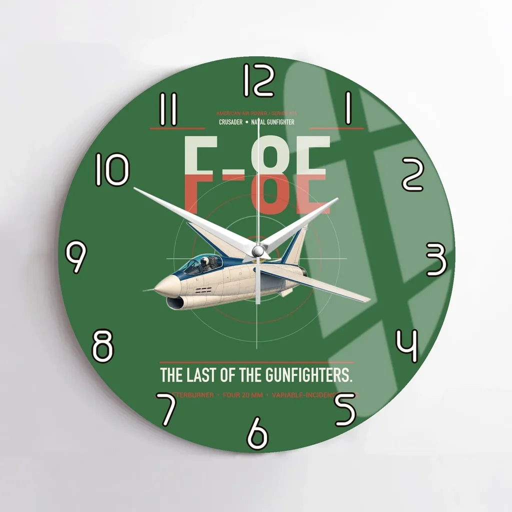 F-8E Crusader design on green no frame wall clock