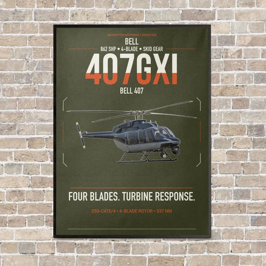 Bell 407GXi vertical canvas print - framed - green army background