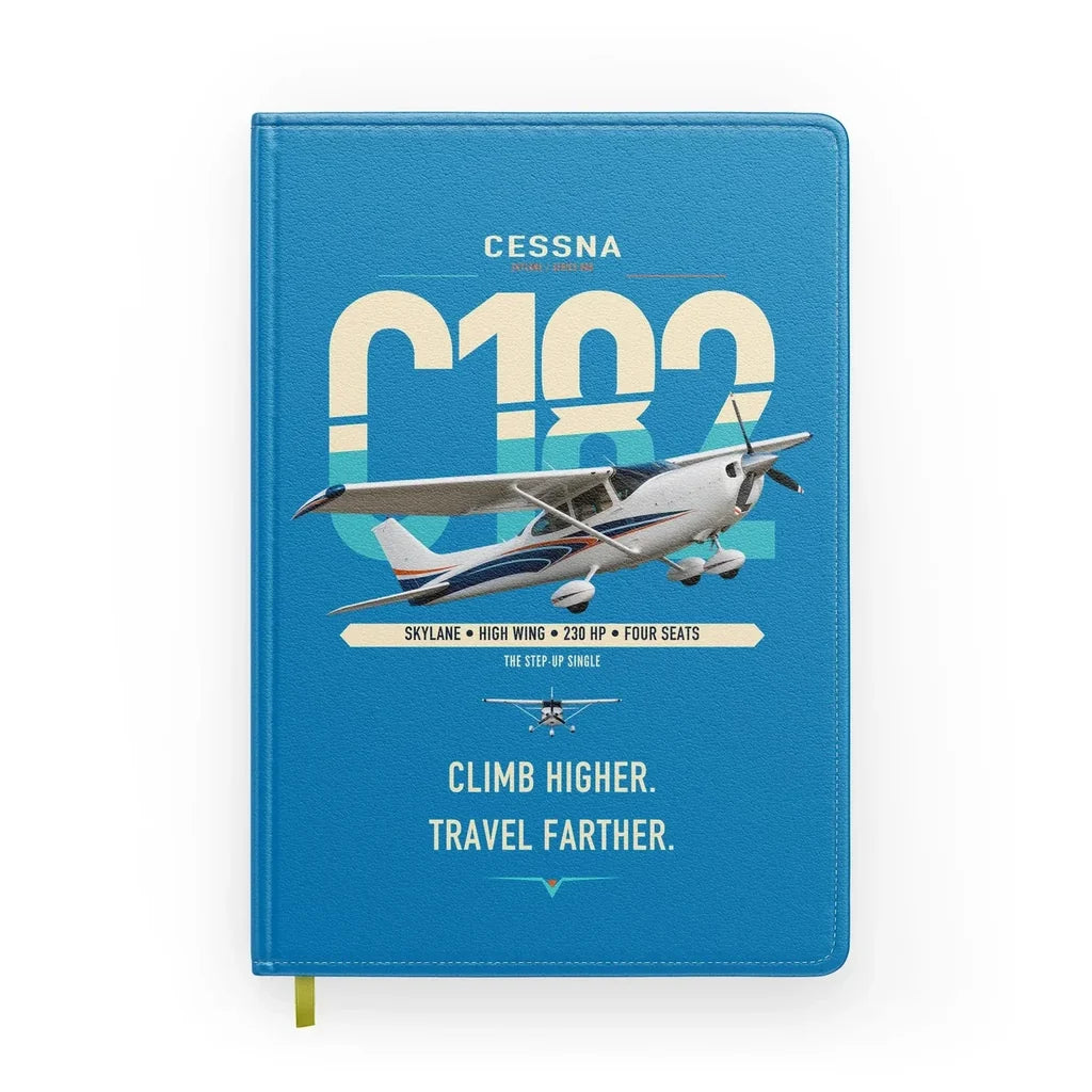 Cessna 182 Skylane design on turquoise notebook