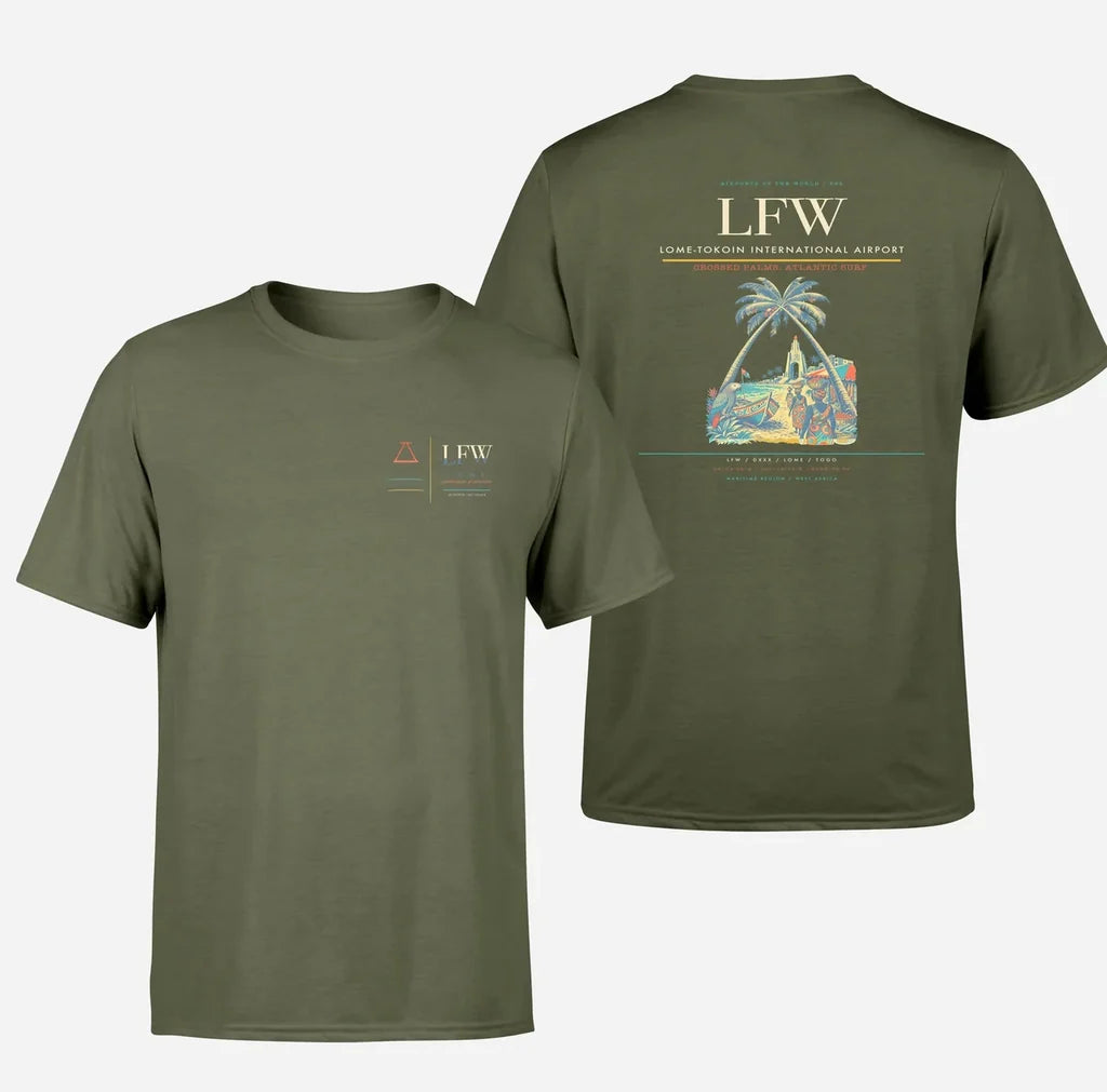 Lome-Tokoin International Airport (LFW) design printed on green army double-side t-shirt
