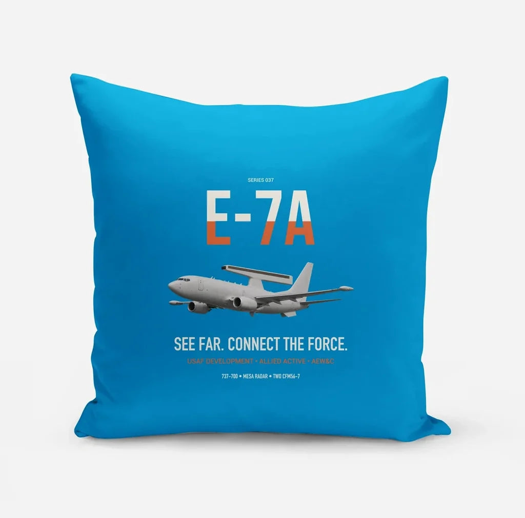 E-7A Wedgetail design on turquoise pillow