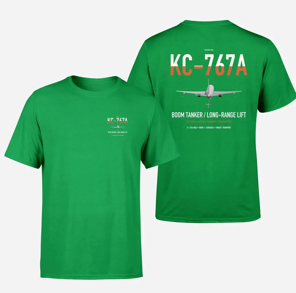 Boeing KC-767A design on green double-side t-shirt, double-side print