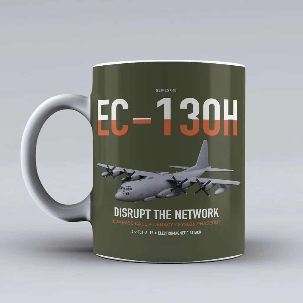 EC-130H Compass Call design on green army ceramic mug, double-side print