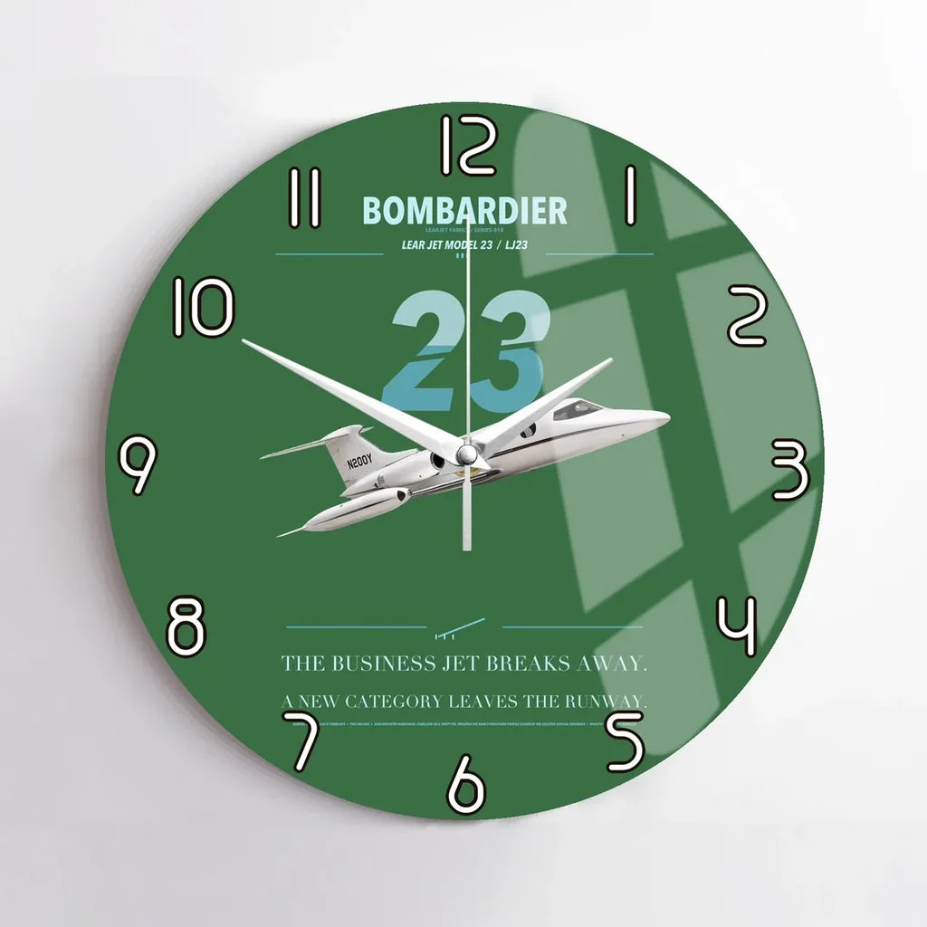 Bombardier Learjet 23 design on green no frame wall clock