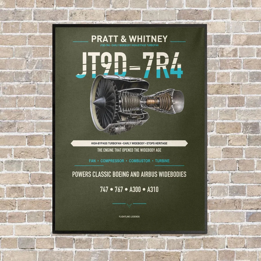 JT9D-7R4 vertical canvas print - framed - green army background