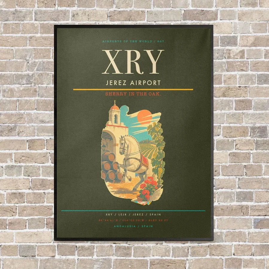 Jerez Airport XRY vertical canvas print - framed - green army background
