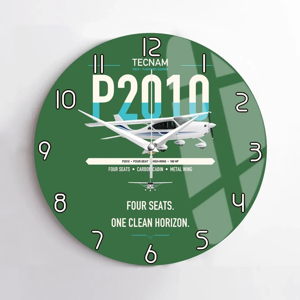 Tecnam P2010 design on green no frame wall clock