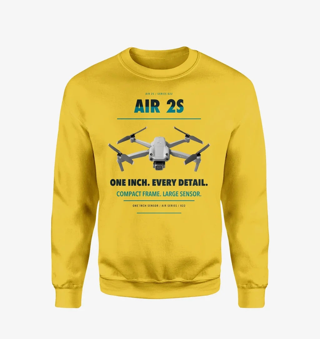 DJI Air 2S design on yellow sweatshirt