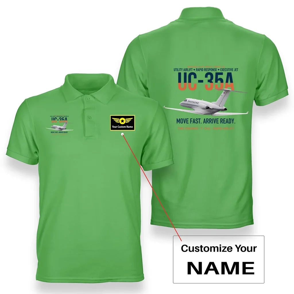 UC-35A CITATION ULTRA design on light green polo with custom name badge